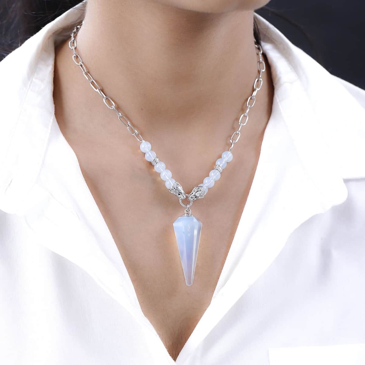 Karis Opalite and Thai Black Spinel Paper Clip Chain Dragon Necklace 18-20 Inches in Platinum Bond 61.50 ctw image number 2