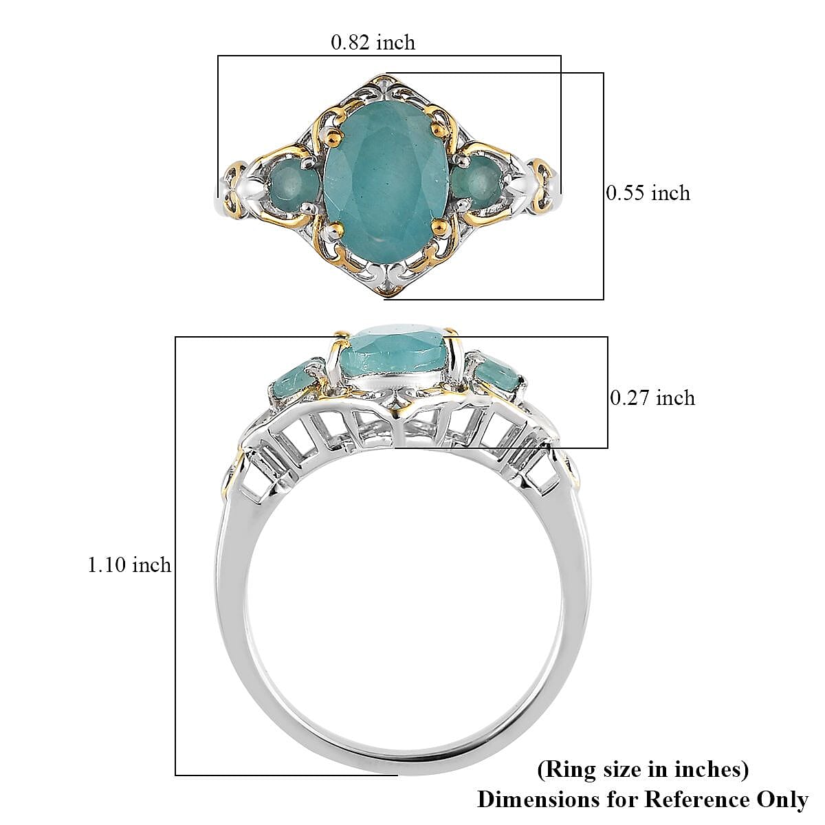 Grandidierite 3 Stone Ring in Vermeil Yelow Gold and Platinum Over Sterling Silver 2.15 ctw image number 5