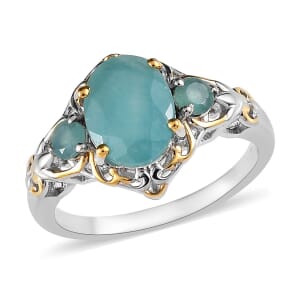 Grandidierite 3 Stone Ring in Vermeil Yellow Gold and Platinum Over Sterling Silver (Size 7.0) 2.15 ctw