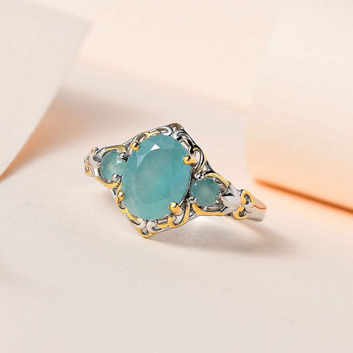 Grandidierite 3 Stone Ring in Vermeil Yellow Gold and Platinum Over Sterling Silver (Size 7.0) 2.15 ctw image number 1