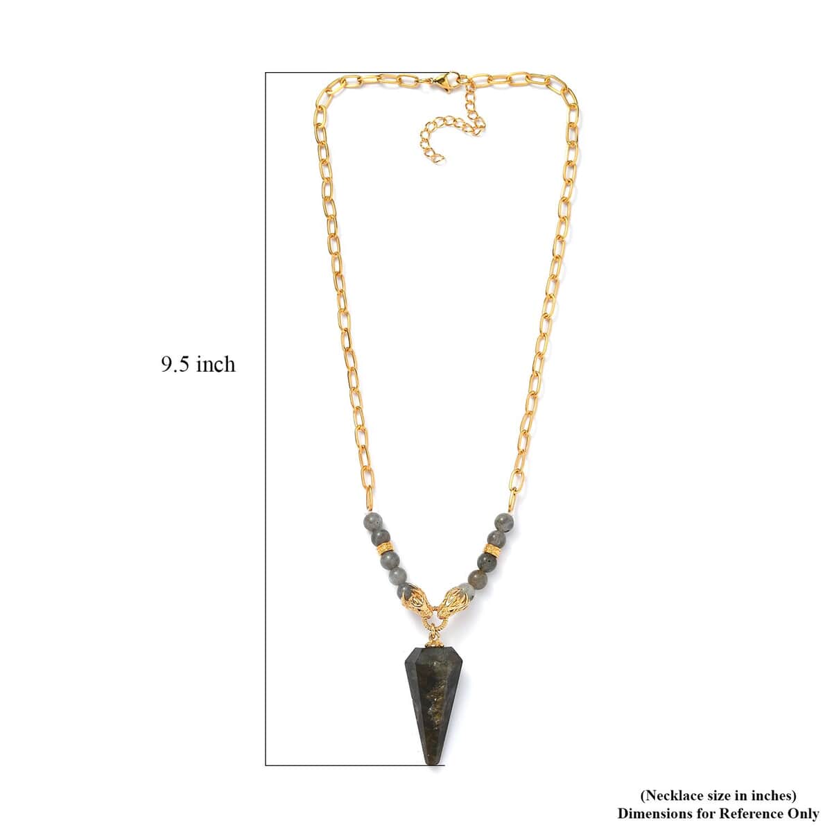 Karis Malagasy Labradorite and Thai Black Spinel Paper Clip Chain Dragon Necklace 18-20 Inches in 18K YG Plated 68.10 ctw image number 4