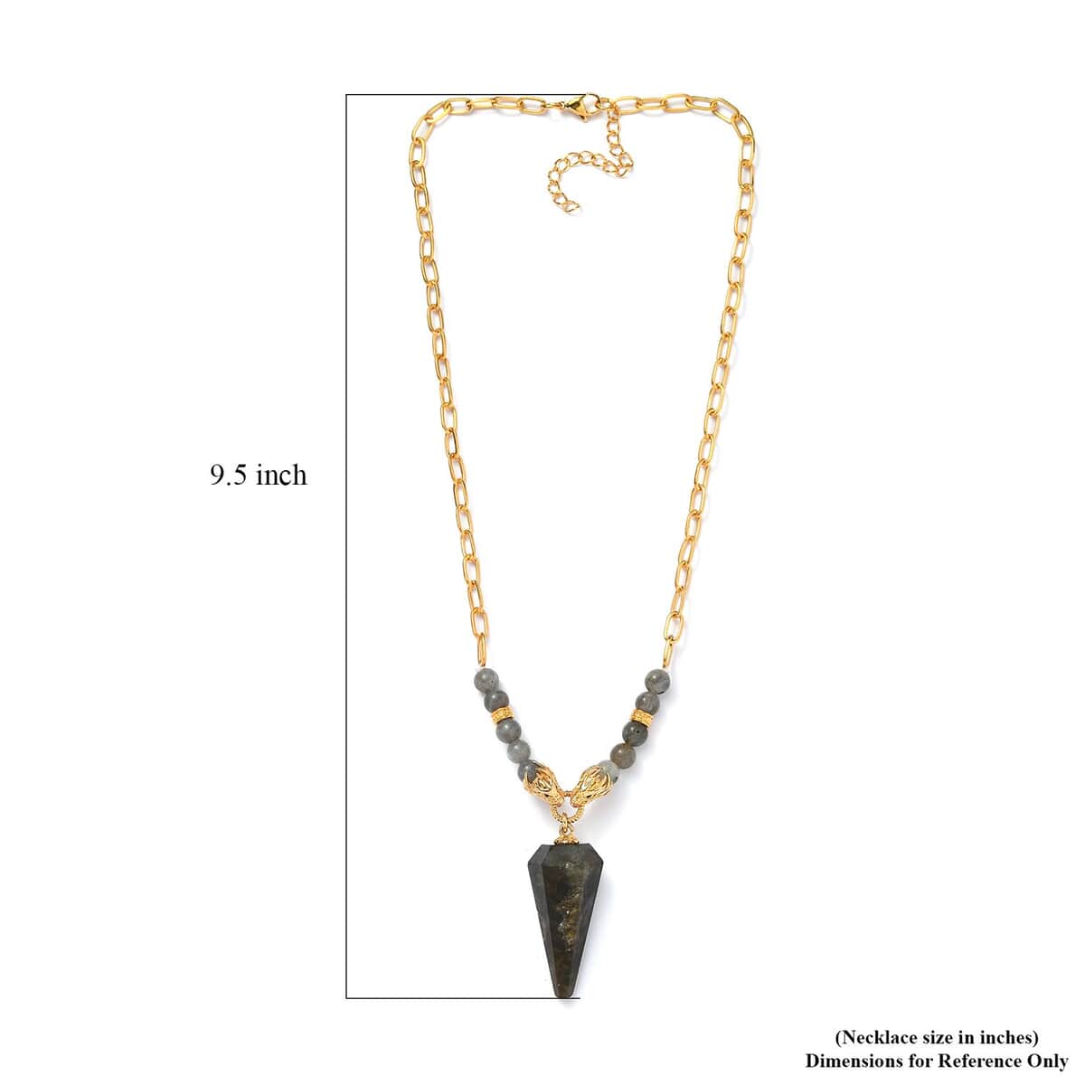 Karis Malagasy Labradorite and Thai Black Spinel 68.10 ctw Paper Clip Chain Dragon Necklace in 18K YG Plated 18-20 Inches image number 4