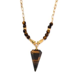 Karis Tigers Eye and Thai Black Spinel Paper Clip Chain Snake Necklace 18-20 Inches in 18K YG Plated 111.75 ctw