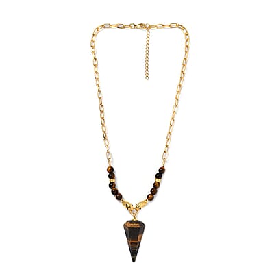 Karis Tigers Eye and Thai Black Spinel Paper Clip Chain Snake Necklace 18-20 Inches in 18K YG Plated 111.75 ctw