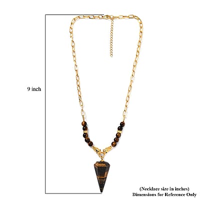Karis Tigers Eye and Thai Black Spinel Paper Clip Chain Snake Necklace 18-20 Inches in 18K YG Plated 111.75 ctw