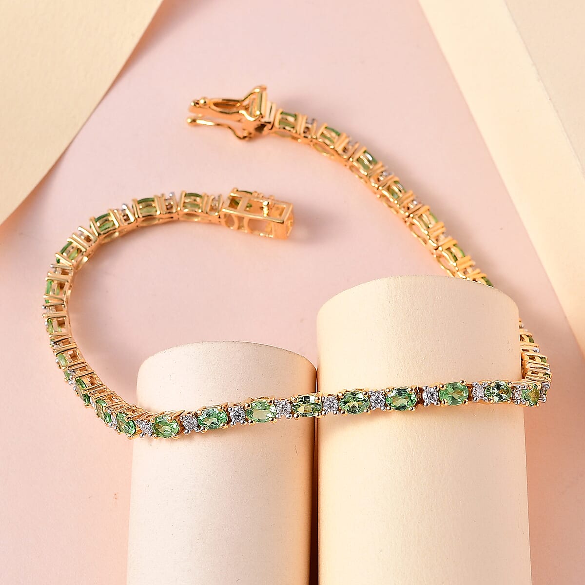 Premium Tsavorite Garnet and Moissanite Tennis Bracelet in Vermeil Yellow Gold Over Sterling Silver (8.00 In) 6.10 ctw image number 1