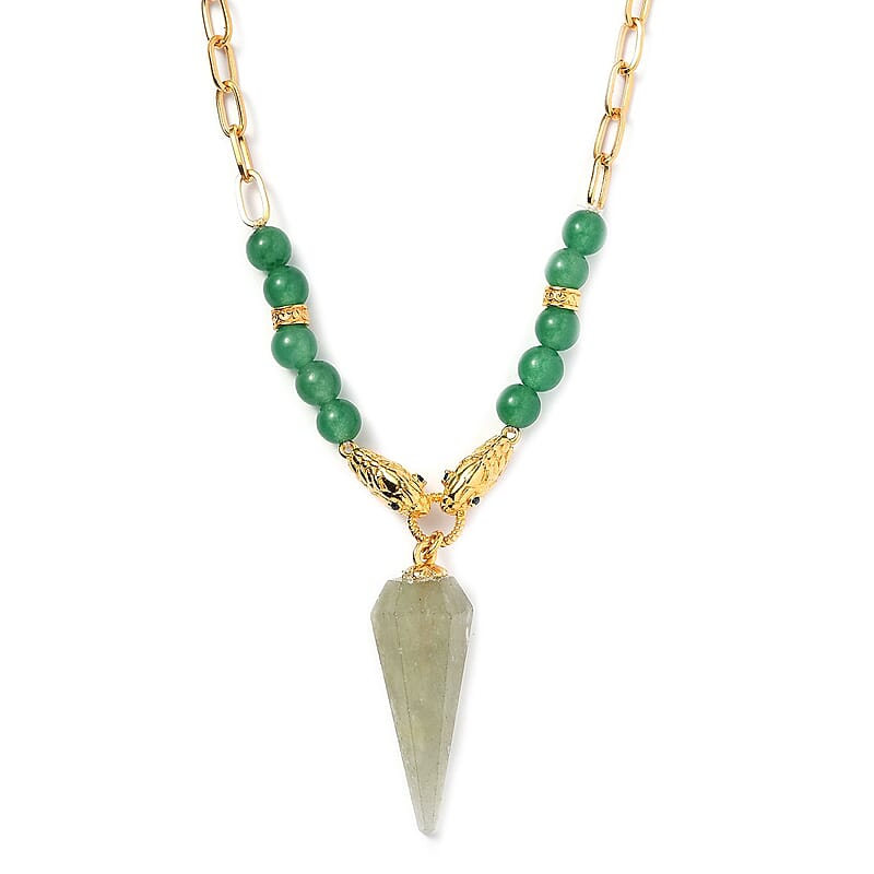 Karis Green Aventurine and Thai Black Spinel Paper Clip Chain Snake Necklace 18-20 Inches in 18K YG Plated 72.10 ctw