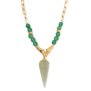 Karis Green Aventurine and Thai Black Spinel Paper Clip Chain Jaguar Necklace 18-20 Inches in 18K YG Plated 72.10 ctw