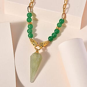 Karis Green Aventurine and Thai Black Spinel Paper Clip Chain Snake Necklace 18-20 Inches in 18K YG Plated 72.10 ctw