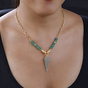 Karis Green Aventurine and Thai Black Spinel Paper Clip Chain Snake Necklace 18-20 Inches in 18K YG Plated 72.10 ctw