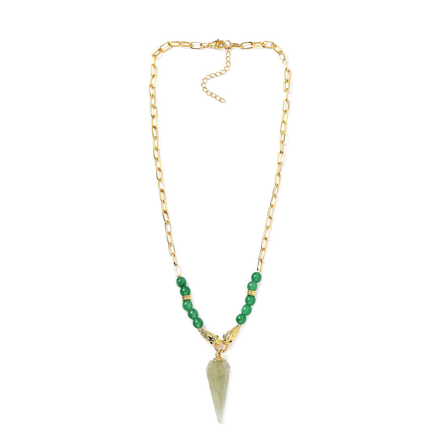 Karis Green Aventurine and Thai Black Spinel Paper Clip Chain Snake Necklace 18-20 Inches in 18K YG Plated 72.10 ctw