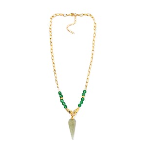 Karis Green Aventurine and Thai Black Spinel Paper Clip Chain Snake Necklace 18-20 Inches in 18K YG Plated 72.10 ctw