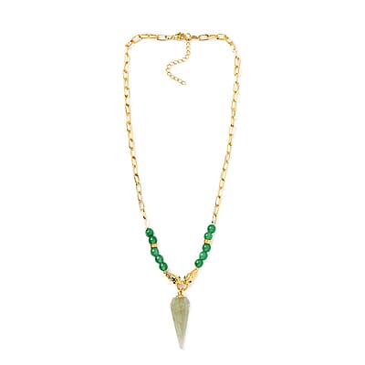 Karis Green Aventurine and Thai Black Spinel Paper Clip Chain Snake Necklace 18-20 Inches in 18K YG Plated 72.10 ctw
