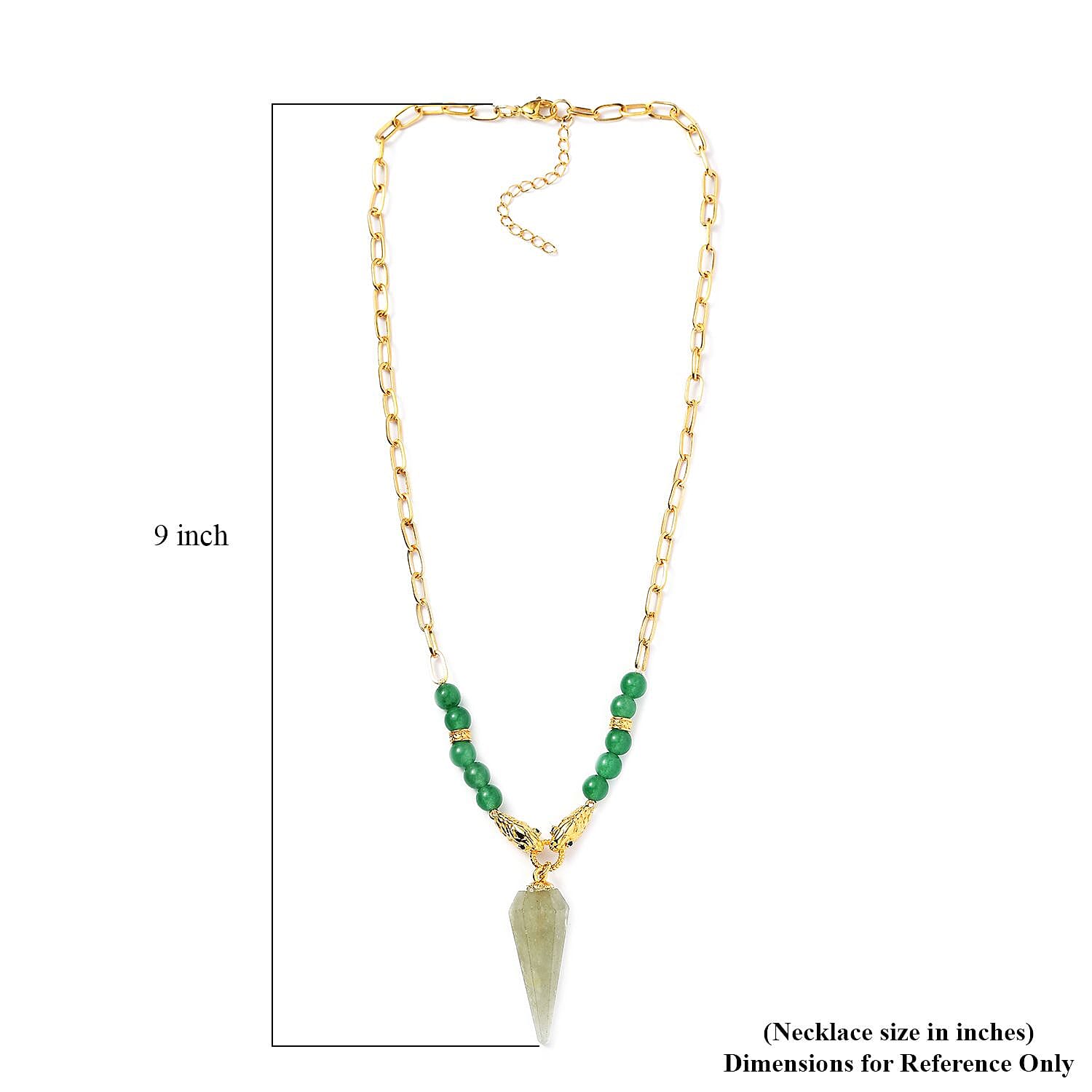 Karis Green Aventurine and Thai Black Spinel Paper Clip Chain Snake Necklace 18-20 Inches in 18K YG Plated 72.10 ctw
