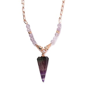 Karis Purple Fluorite and Thai Black Spinel Paper Clip Chain Snake Necklace 18-20 Inches in 18K RG Plated 73.75 ctw
