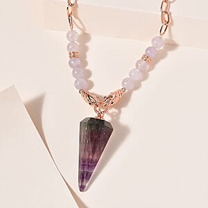 Karis Purple Fluorite and Thai Black Spinel Paper Clip Chain Snake Necklace 18-20 Inches in 18K RG Plated 73.75 ctw