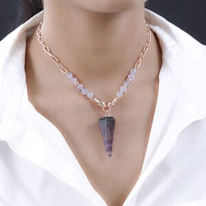 Karis Purple Fluorite and Thai Black Spinel Paper Clip Chain Snake Necklace 18-20 Inches in 18K RG Plated 73.75 ctw