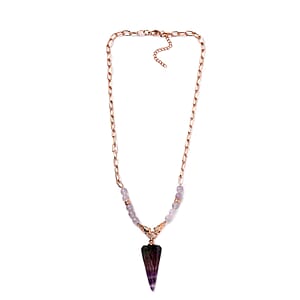 Karis Purple Fluorite and Thai Black Spinel Paper Clip Chain Snake Necklace 18-20 Inches in 18K RG Plated 73.75 ctw