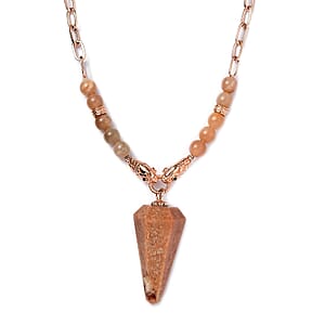 Karis Peach Moonstone and Thai Black Spinel Paper Clip Chain Snake Necklace 18-20 Inches in 18K RG Plated 70.00 ctw