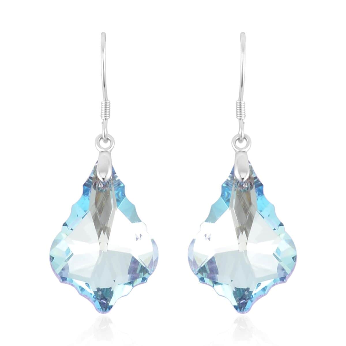Simulated Aquamarine Dangle Earrings in Rhodium Over Sterling Silver image number 0