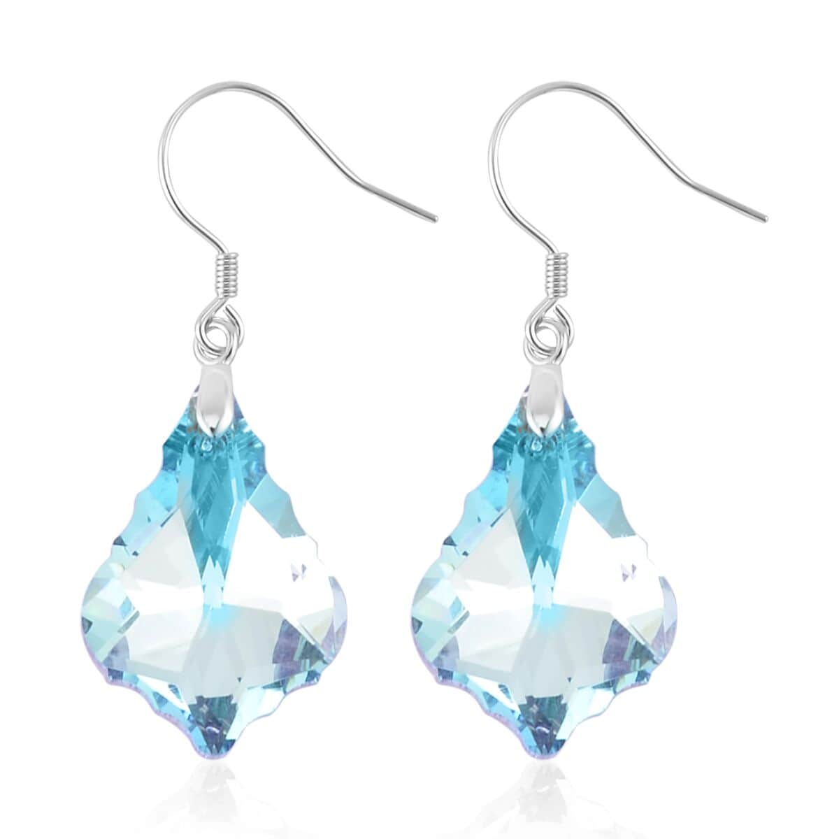 Simulated Aquamarine Dangle Earrings in Rhodium Over Sterling Silver image number 3