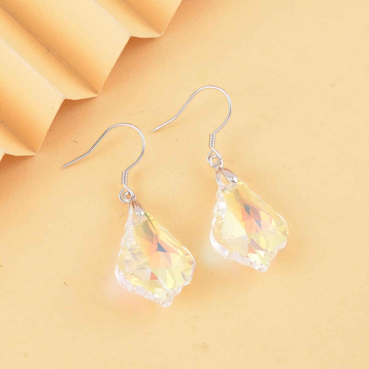 Simulated White Mystic Color Quartz Dangle Earrings in Rhodium Over Sterling Silver image number 1