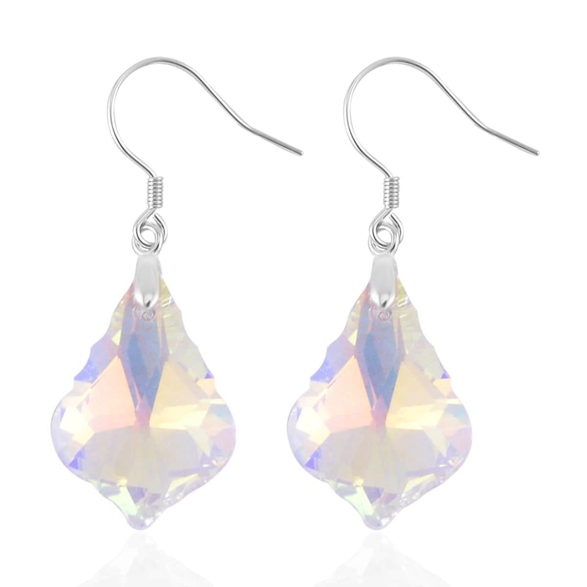 Simulated White Mystic Color Quartz Dangle Earrings in Rhodium Over Sterling Silver image number 3