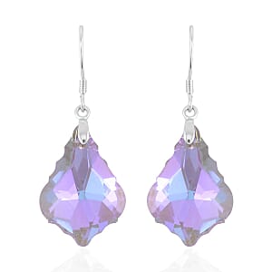 Simulated Pink Magic Color Quartz Dangle Earrings in Rhodium Over Sterling Silver