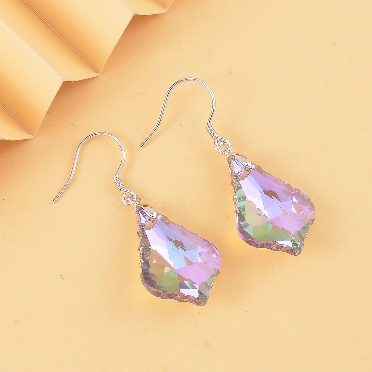 Simulated Pink Magic Color Quartz Dangle Earrings in Rhodium Over Sterling Silver image number 1