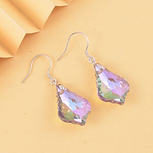 Simulated Pink Magic Color Quartz Dangle Earrings in Rhodium Over Sterling Silver
