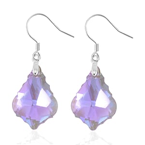 Simulated Pink Magic Color Quartz Dangle Earrings in Rhodium Over Sterling Silver