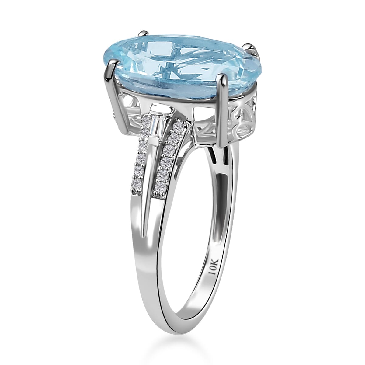 Luxoro 10K White Gold Premium Mangoro Aquamarine and G-H I3 Diamond Ring (Size 7.5) 5.15 ctw image number 3