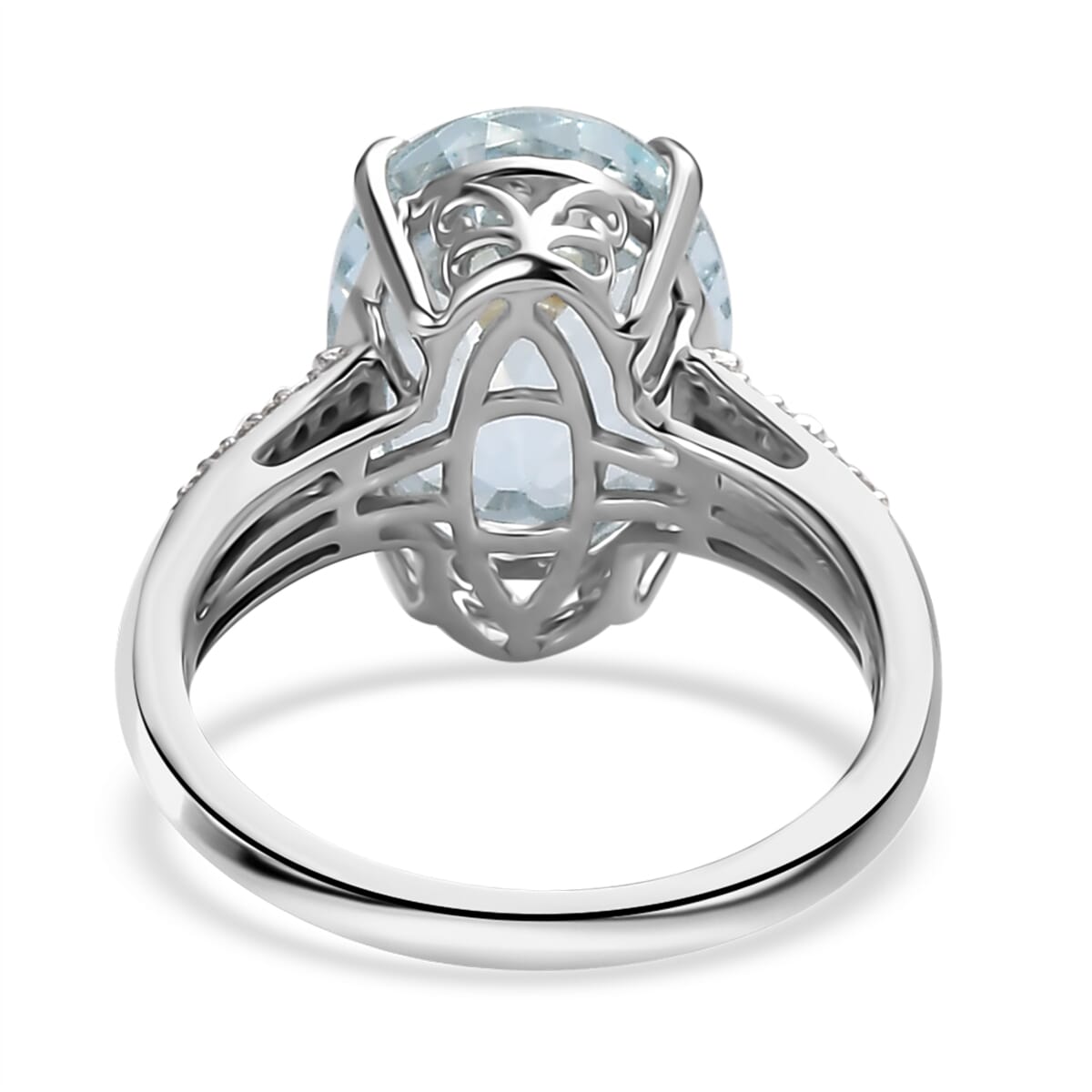 Luxoro 10K White Gold Premium Mangoro Aquamarine and G-H I3 Diamond Ring (Size 7.5) 5.15 ctw image number 4