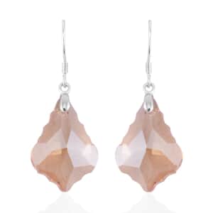 Simulated Champagne Color Quartz Dangle Earrings in Rhodium Over Sterling Silver