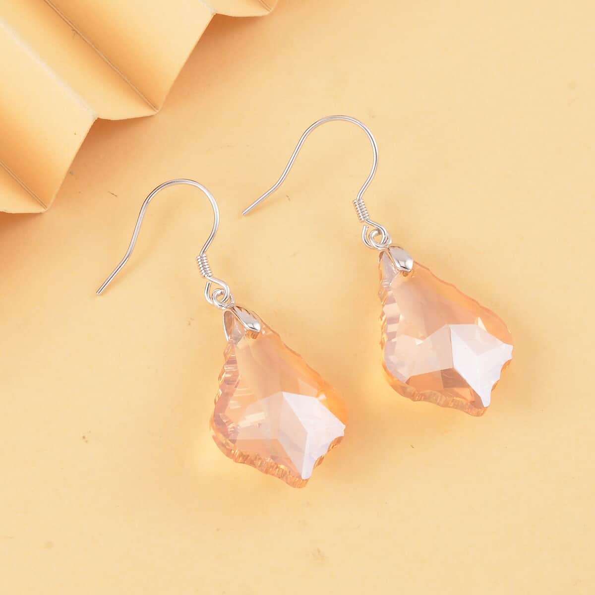 Simulated Champagne Color Quartz Dangle Earrings in Rhodium Over Sterling Silver image number 1