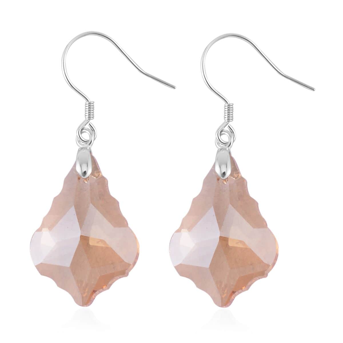 Simulated Champagne Color Quartz Dangle Earrings in Rhodium Over Sterling Silver image number 3