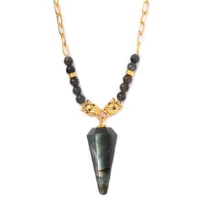 Karis Malagasy Labradorite and Thai Black Spinel Paper Clip Chain Jaguar Necklace 18-20 Inches in 18K YG Plated 66.50 ctw