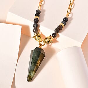 Karis Malagasy Labradorite and Thai Black Spinel Paper Clip Chain Jaguar Necklace 18-20 Inches in 18K YG Plated 66.50 ctw