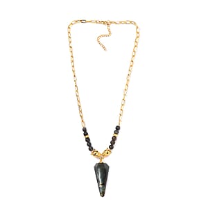 Karis Malagasy Labradorite and Thai Black Spinel Paper Clip Chain Jaguar Necklace 18-20 Inches in 18K YG Plated 66.50 ctw