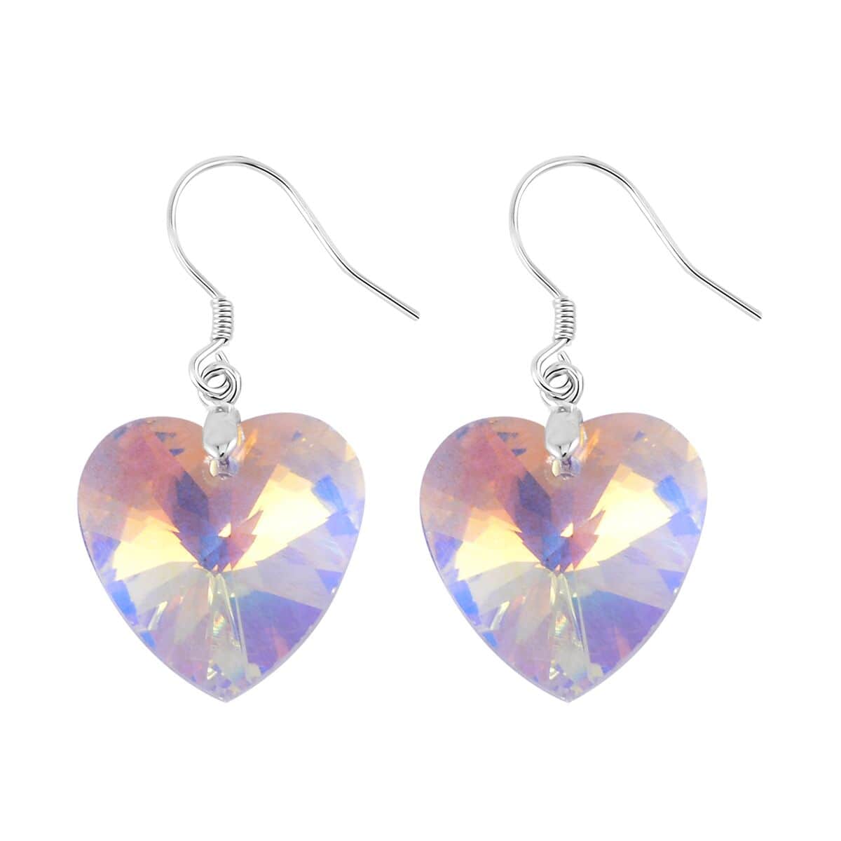 Simulated White Mystic Color Quartz Heart Dangle Earrings in Rhodium Over Sterling Silver image number 3