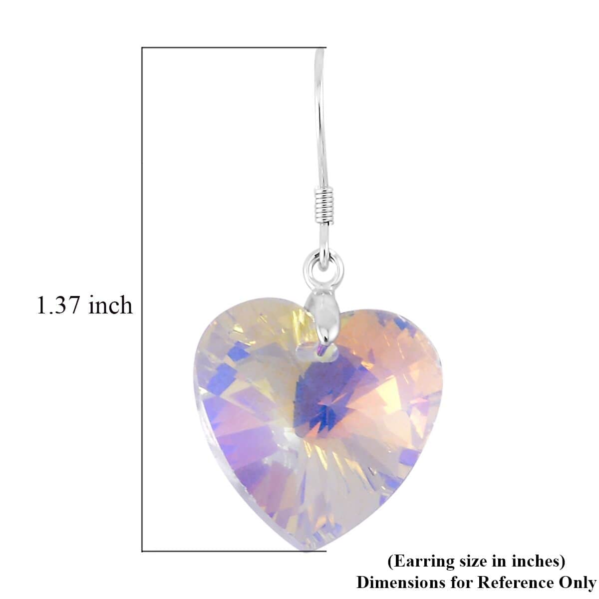 Simulated White Mystic Color Quartz Heart Dangle Earrings in Rhodium Over Sterling Silver image number 4