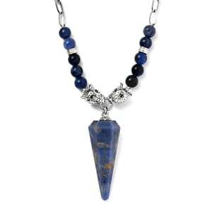 Karis Sodalite and Thai Black Spinel Paper Clip Chain Jaguar Necklace 18-20 Inches in Platinum Bond 58.50 ctw