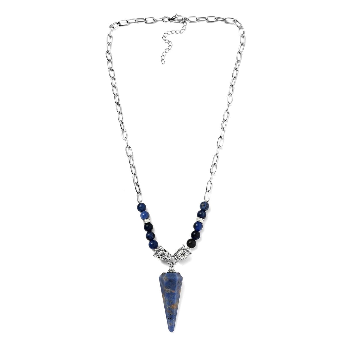 Karis Sodalite and Thai Black Spinel Paper Clip Chain Jaguar Necklace 18-20 Inches in Platinum Bond 58.50 ctw image number 3