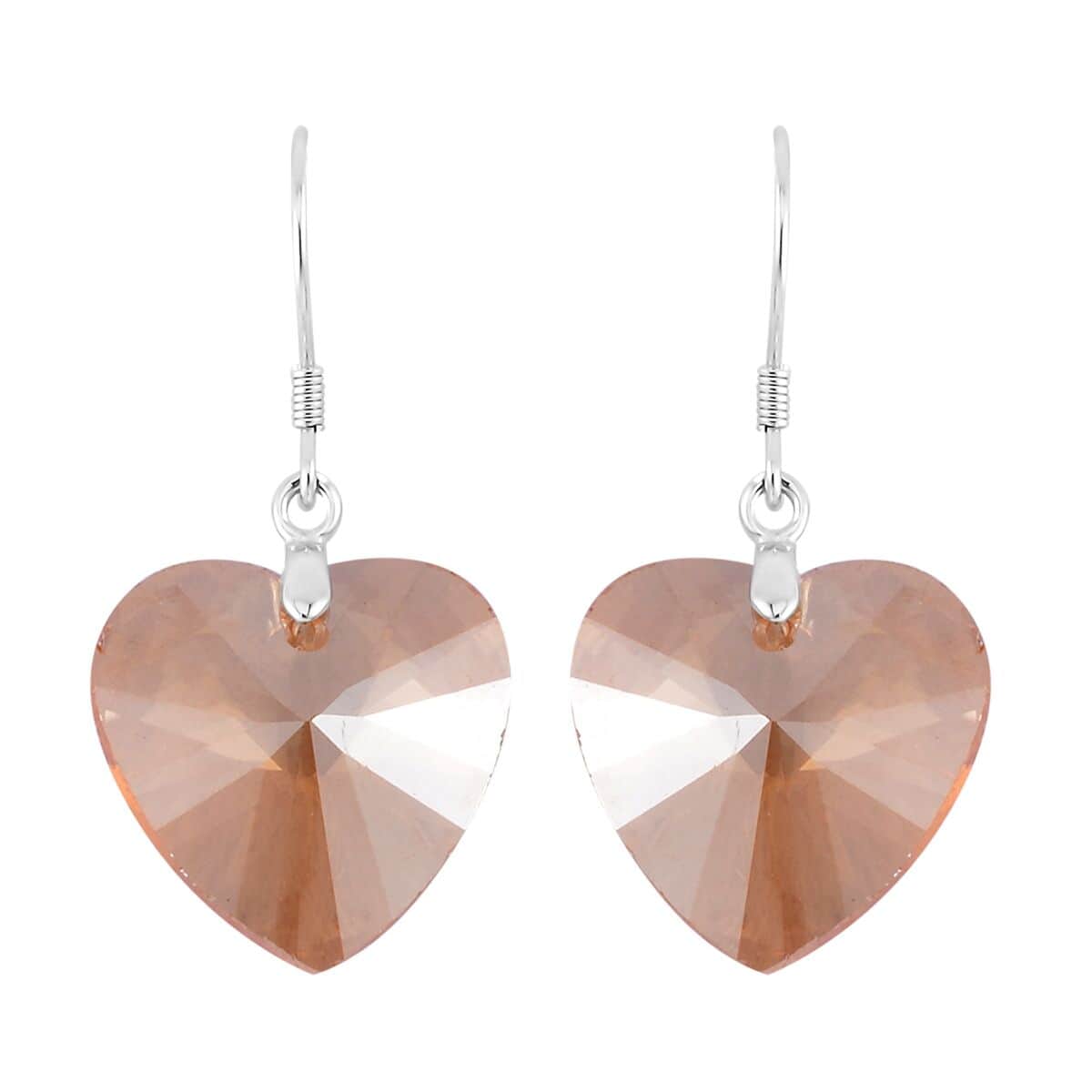 Simulated Champagne Color Quartz Heart Dangle Earrings in Rhodium Over Sterling Silver image number 0