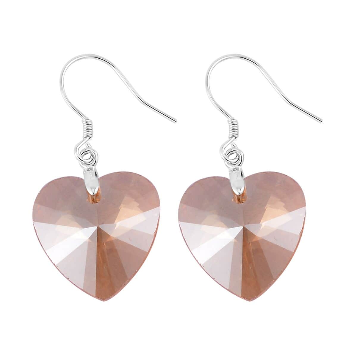 Simulated Champagne Color Quartz Heart Dangle Earrings in Rhodium Over Sterling Silver image number 3