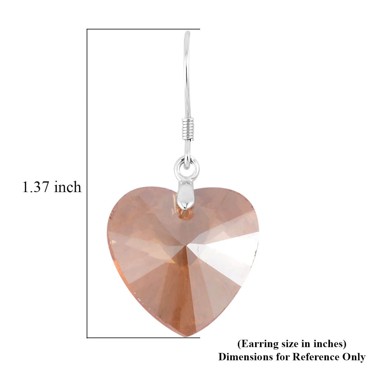 Simulated Champagne Color Quartz Heart Dangle Earrings in Rhodium Over Sterling Silver image number 4