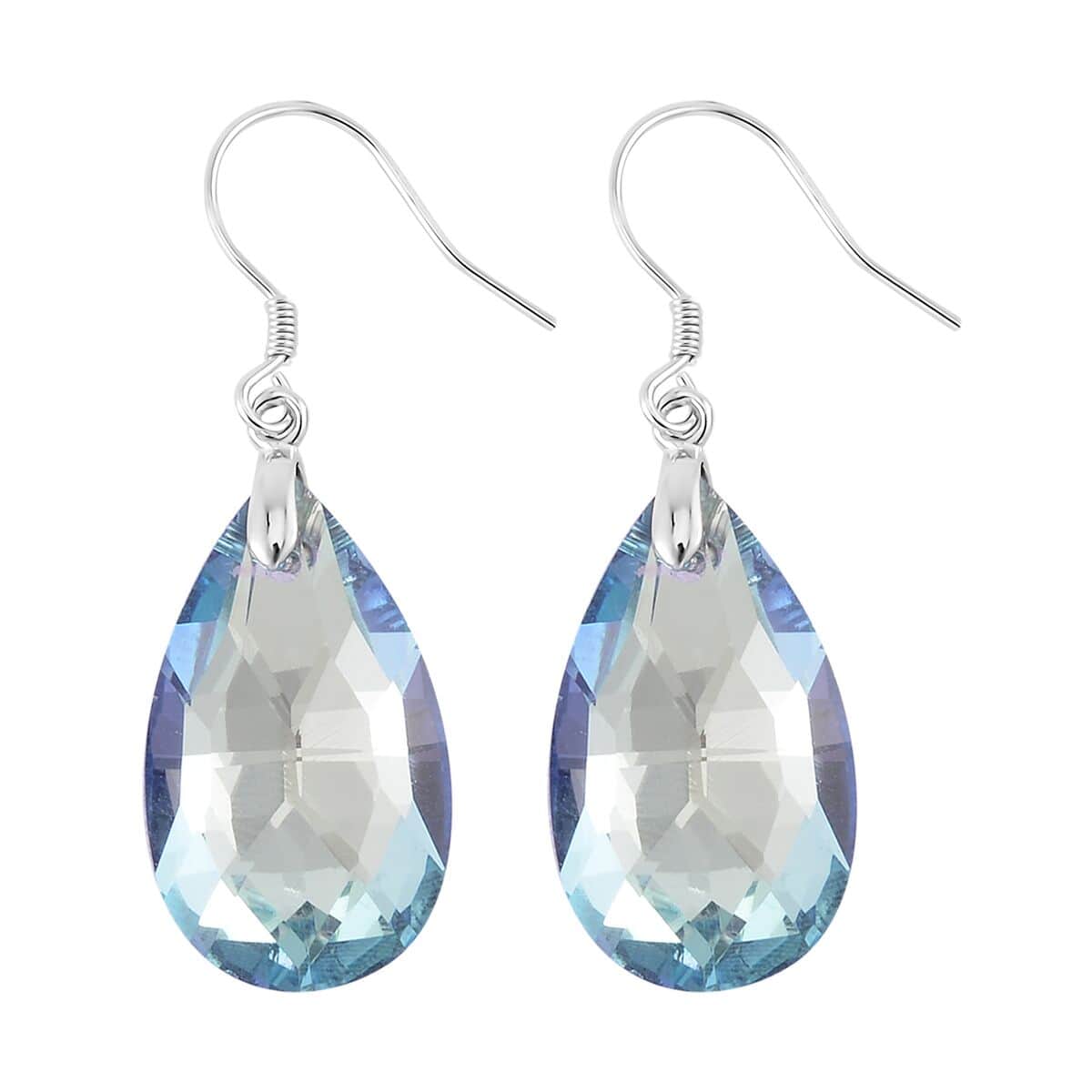 Simulated Aquamarine Earrings in Rhodium Over Sterling Silver image number 3