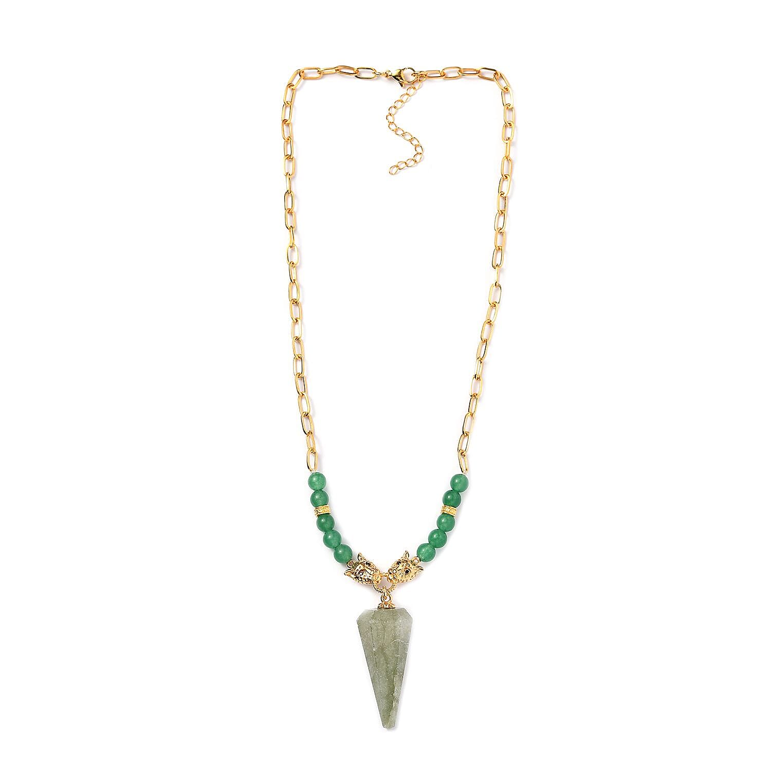 Karis Green Aventurine and Thai Black Spinel Paper Clip Chain Jaguar Necklace 18-20 Inches in 18K YG Plated 72.40 ctw