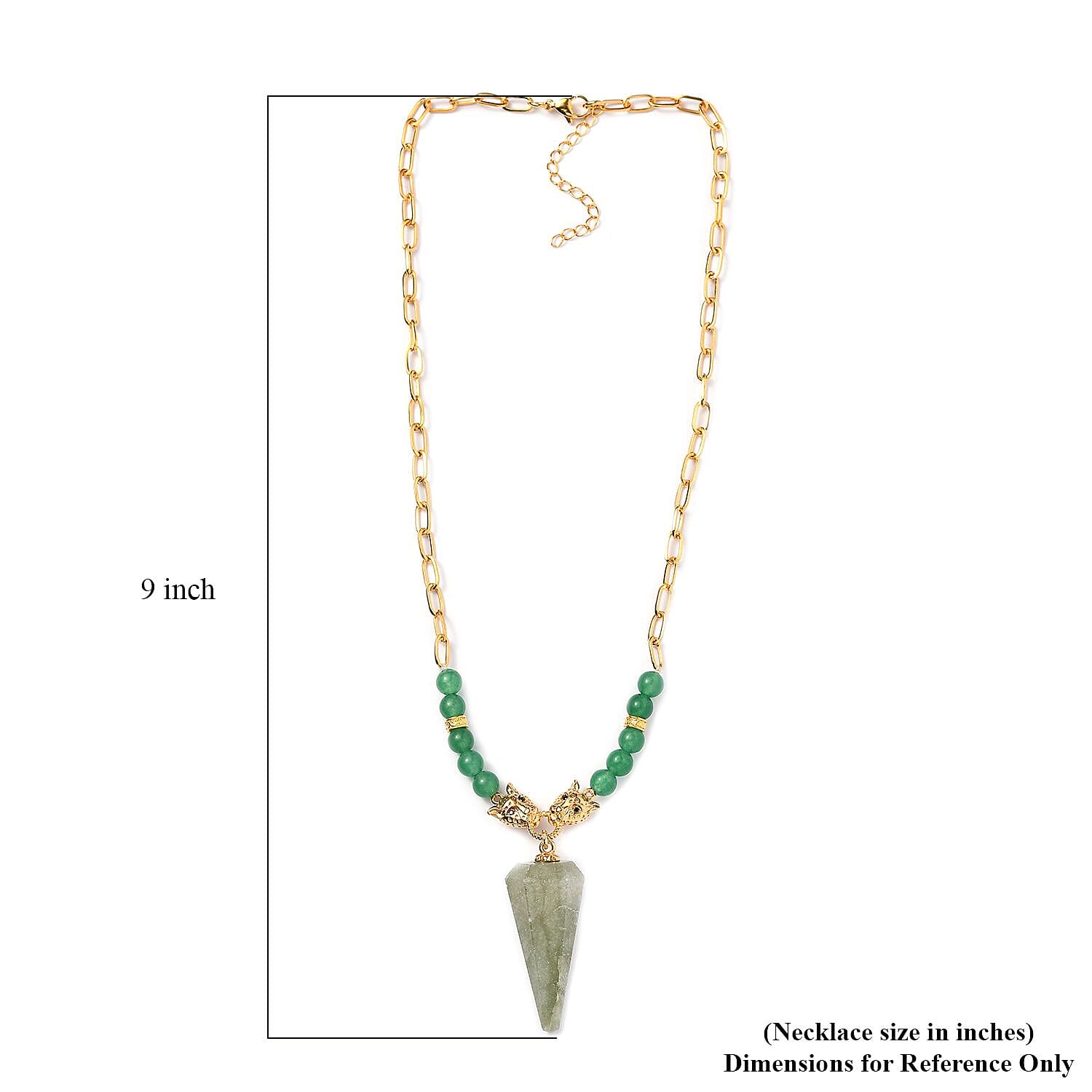 Karis Green Aventurine and Thai Black Spinel Paper Clip Chain Jaguar Necklace 18-20 Inches in 18K YG Plated 72.40 ctw