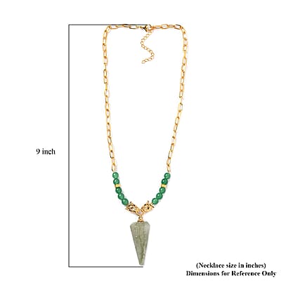 Karis Green Aventurine and Thai Black Spinel Paper Clip Chain Jaguar Necklace 18-20 Inches in 18K YG Plated 72.40 ctw